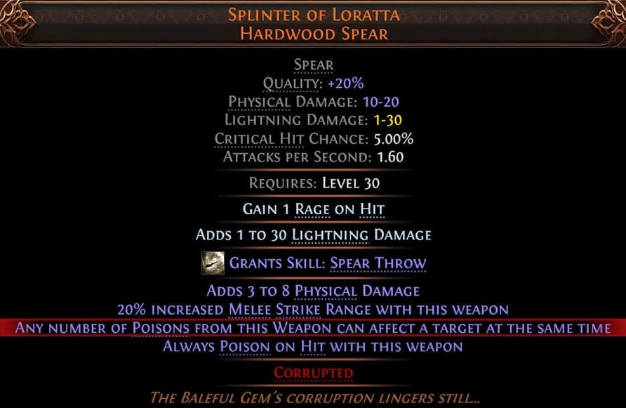 Splinter of Loratta Unique PoE2