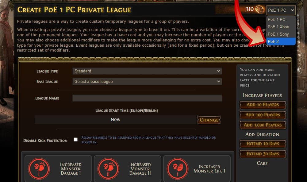 Path of Exile Private League Creation