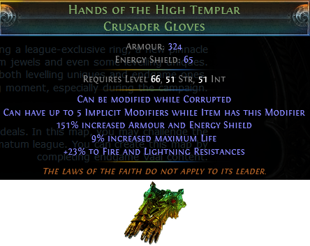 Hand of the high templar crusader gloves